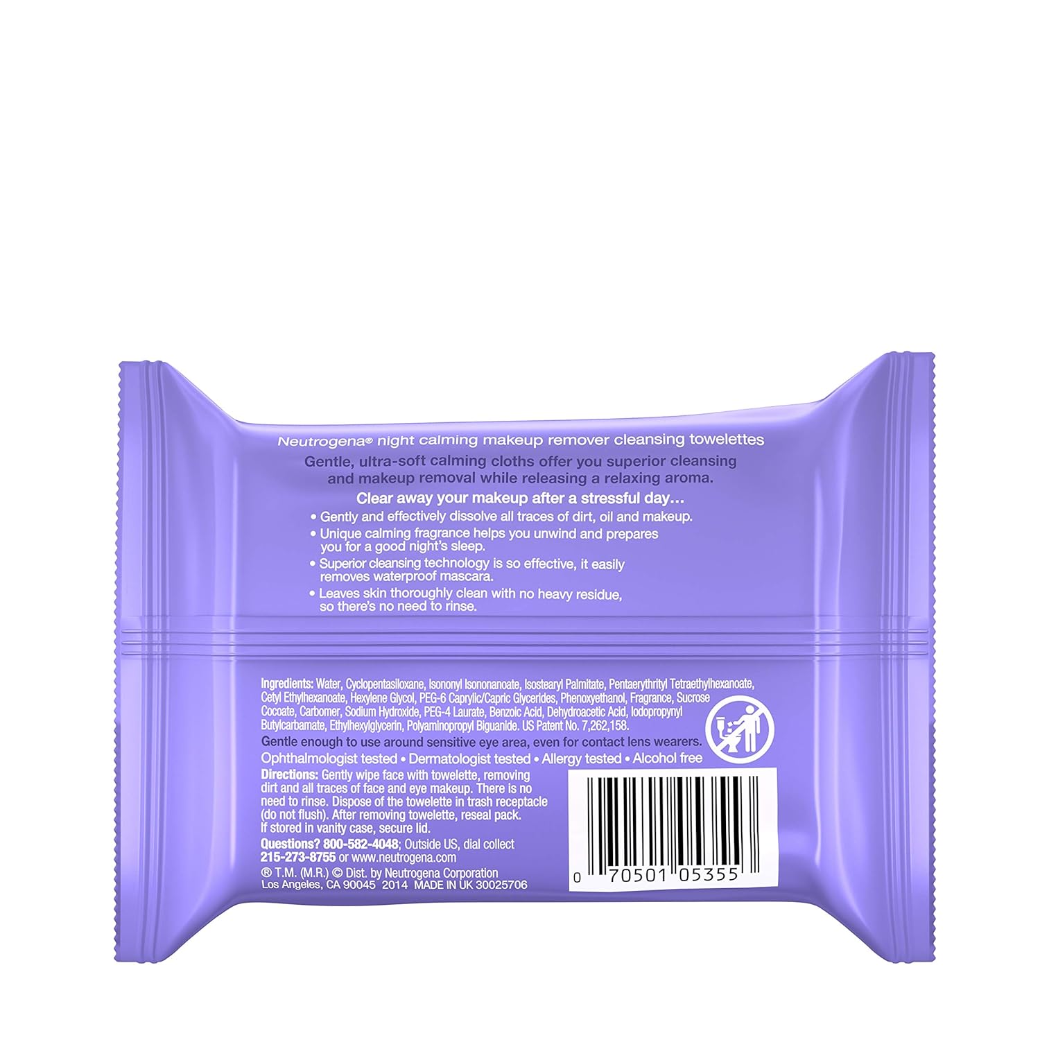 Neutrogena Night Calming Makeup Remover Wipes, 25 Ct (5-Pack Bundle) - Gentle Cleansing Towelettes for Face & Eyes, Plant-Based & Compostable