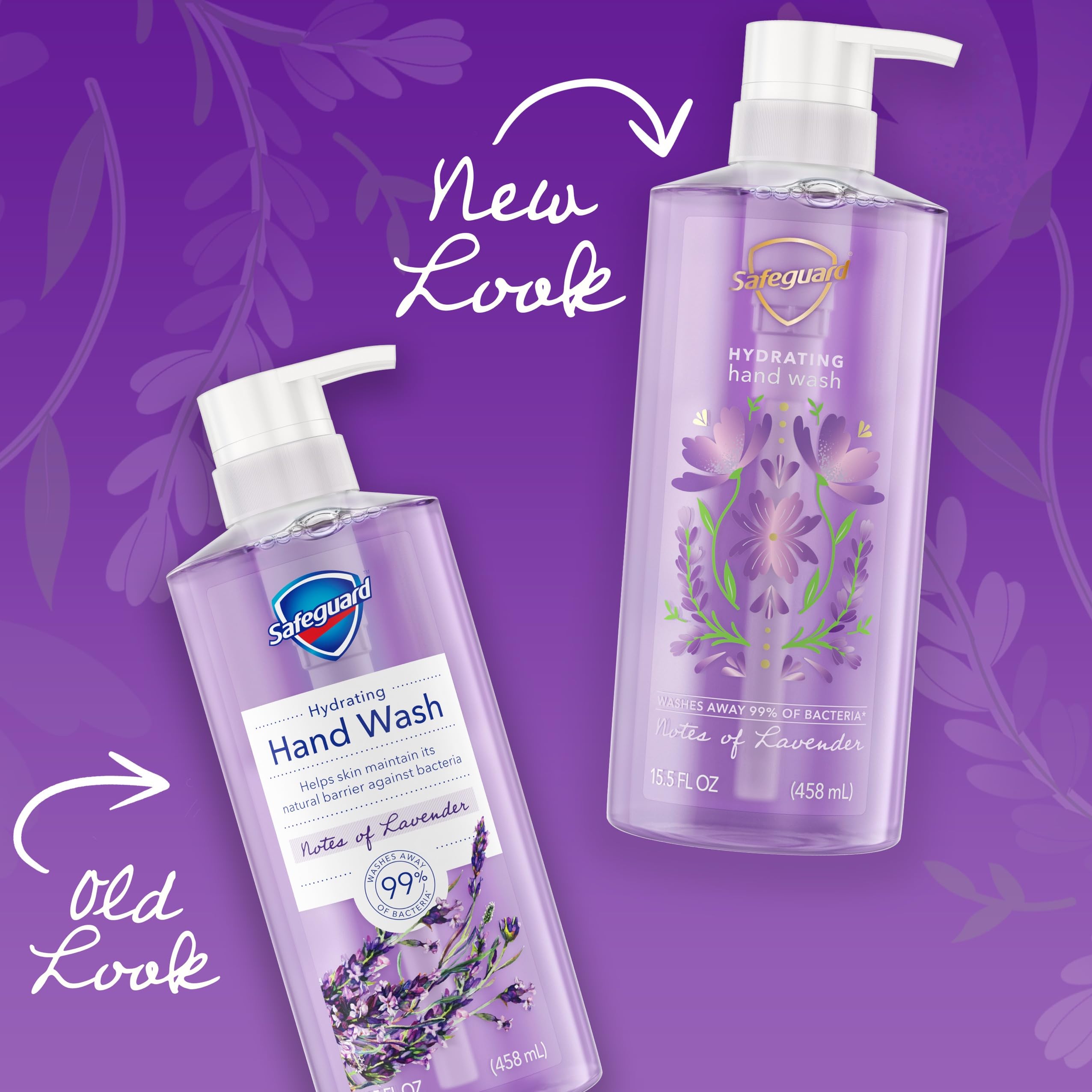 Safeguard Hydrating Liquid Hand Soap, Calming Lavender (4-Pack, 15.5 oz) - Washes Away Bacteria