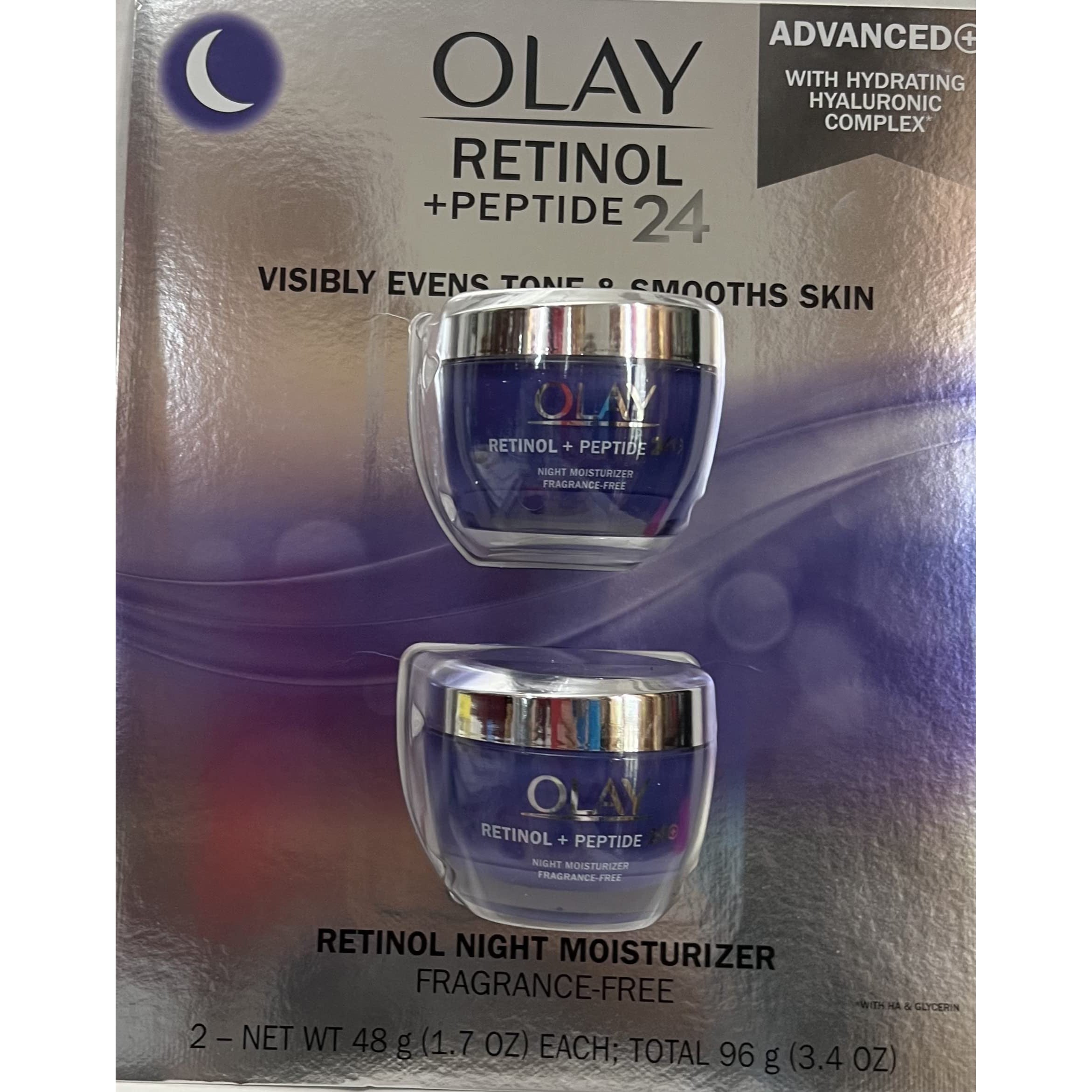 Olay Regenerist Retinol 24 + Peptide Night Face Moisturizer, Fragrance-Free (1.7 oz, 2 Pack Value)