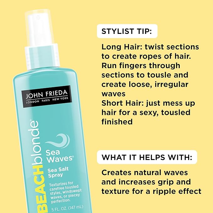 John Frieda Beach Blonde Sea Salt Spray (5oz) - Tousled Waves, Texturizing Volume, Silicone-Free