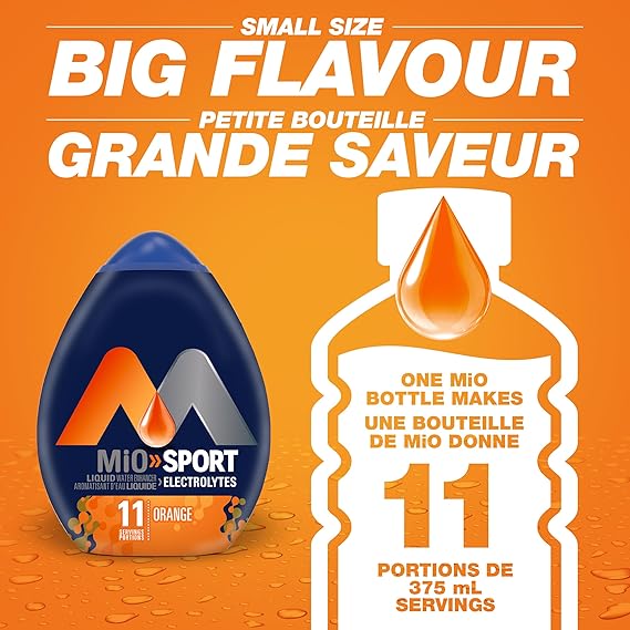 MiO Sport Orange Liquid Water Enhancer (1.6oz) - Electrolytes & B Vitamins, Zero Calorie Hydration Boost