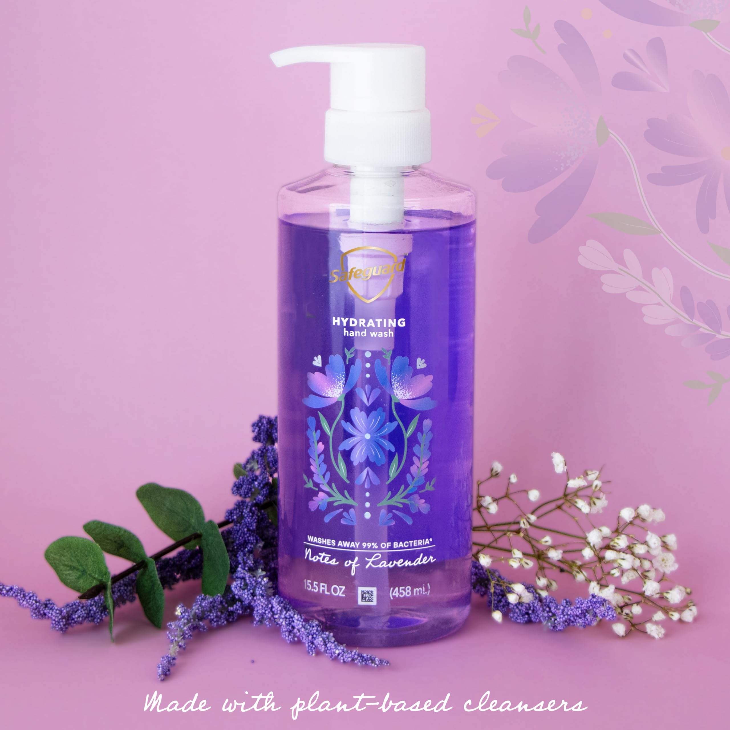 Safeguard Hydrating Liquid Hand Soap, Calming Lavender (4-Pack, 15.5 oz) - Washes Away Bacteria
