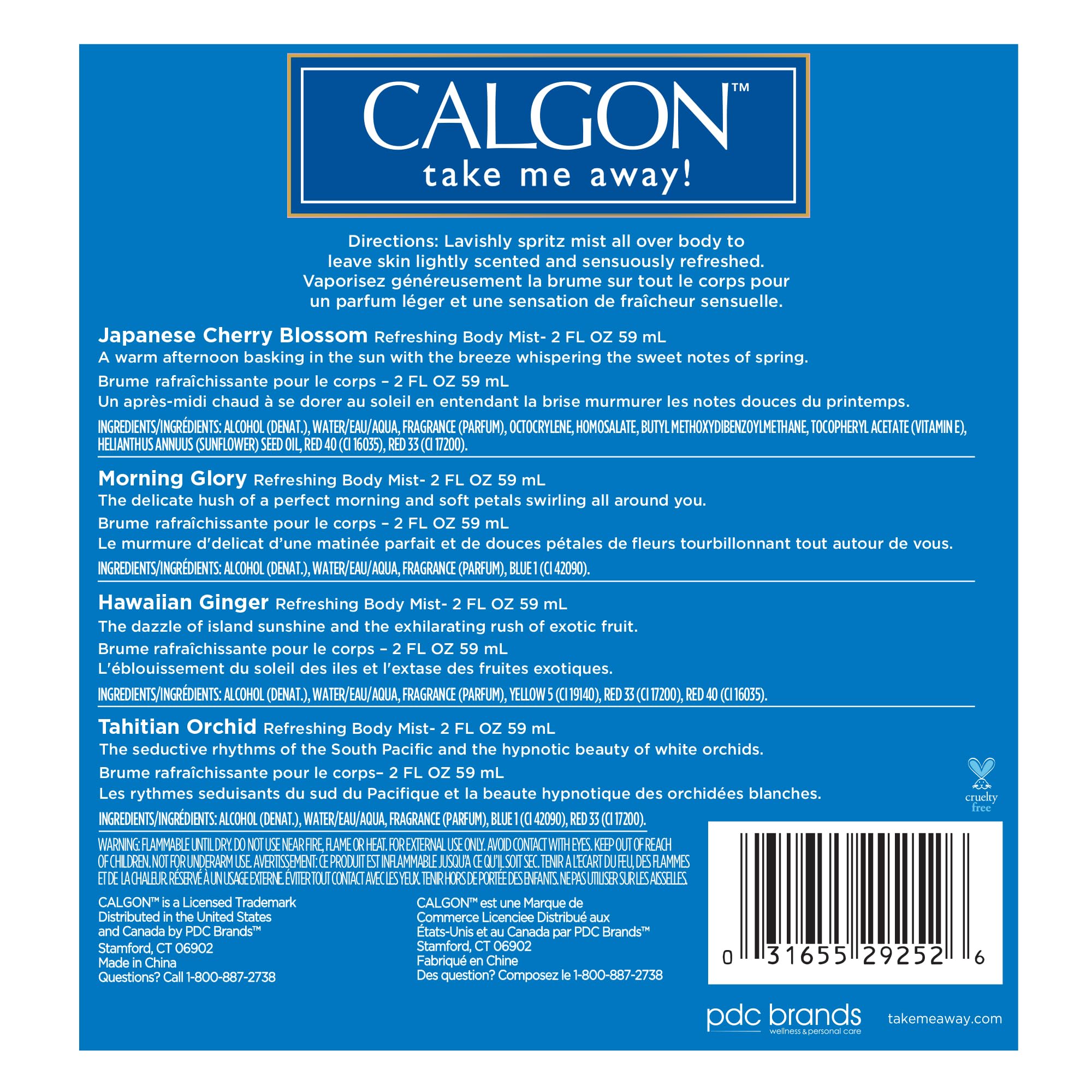 Calgon Take Me Away Body Mist Gift Set - 4 Refreshing Fragrance Sprays (2 fl oz Bottles)
