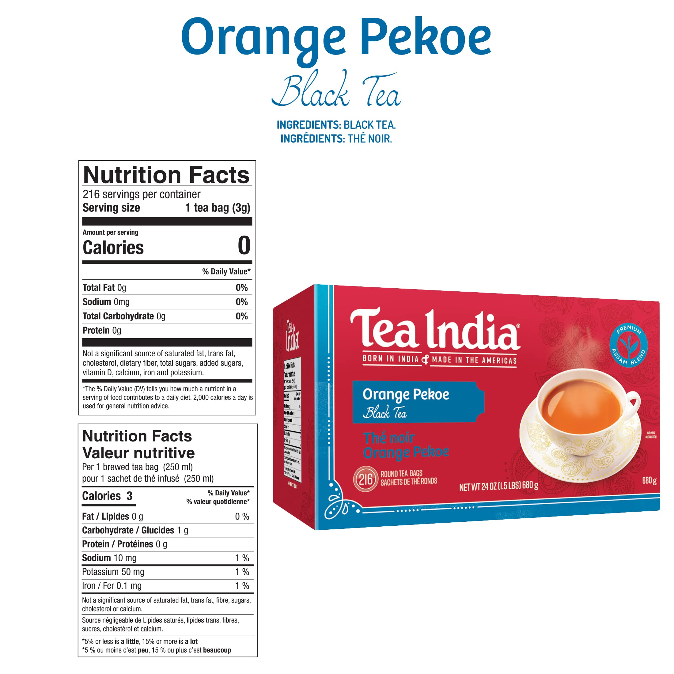 Tea India Orange Pekoe Black Tea - Rich & Full-Bodied Brew (216 Round Teabags)