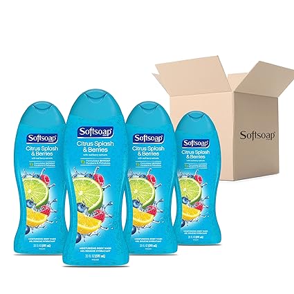Softsoap Moisturizing Body Wash, Citrus Splash & Berries (4 Pack, 20 fl oz Ea) - Hydrating Clean with Moisture Beads