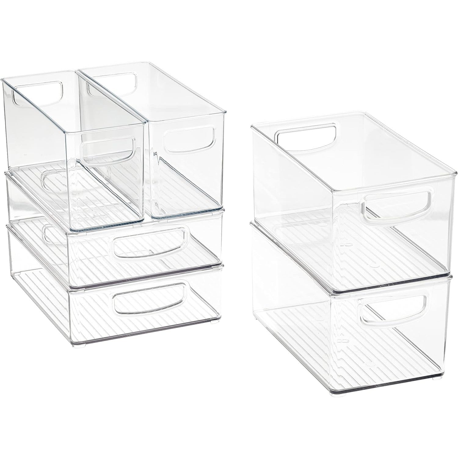 Transform Your Kitchen: iDesign 6-Piece Clear Stackable Storage Bins – Pantry & Fridge Organizer Set, Eco-Friendly Recycled Plastic