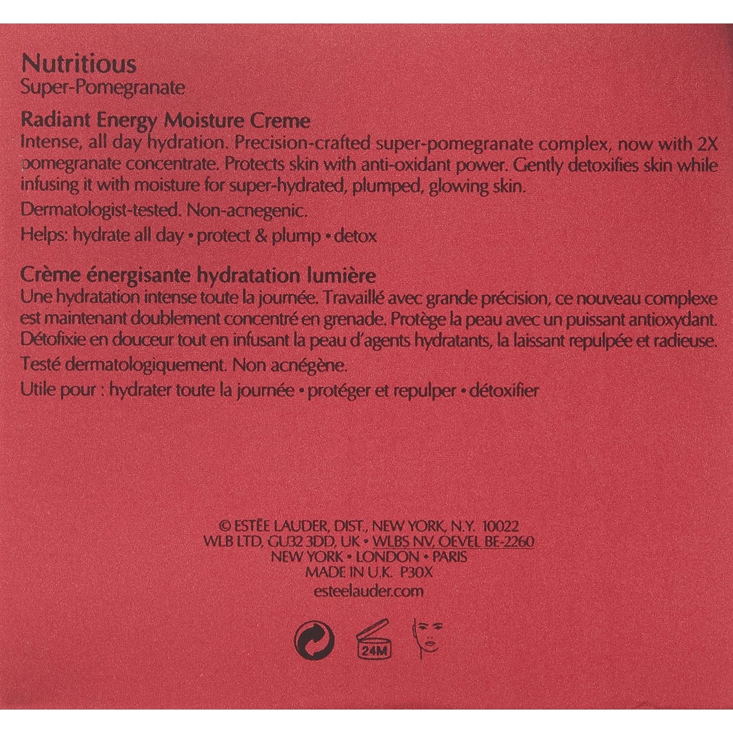 Estee Lauder Nutritious Super-Pomegranate Radiance Creme (1.7 oz) – 24Hr Hydration for Glowing, Plump Skin