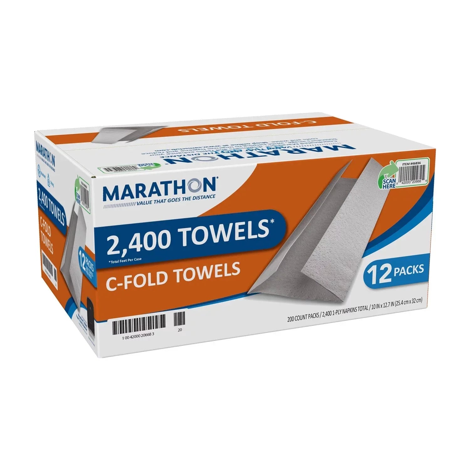 Marathon C-Fold Paper Towels, White (2400 Count Bulk Case) – 1-Ply, Absorbent for Restrooms & Commercial Use