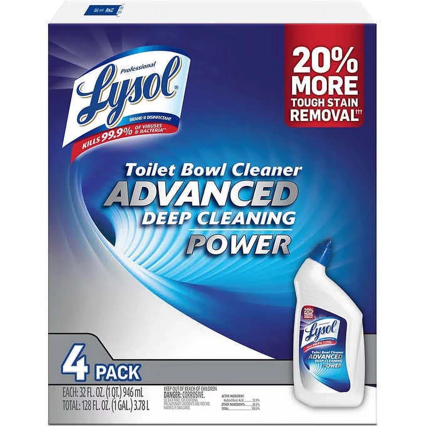 Lysol Advanced Toilet Bowl Cleaner Gel (4-Pack, 32oz Bottles) – Kills Germs*, Dissolves Stains & Rings!