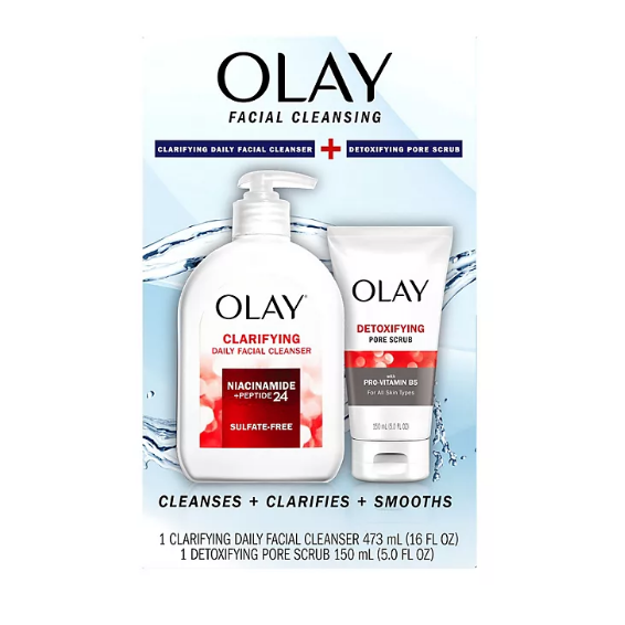 Olay Regenerist Detoxifying Pore Scrub & Gentle Foaming Face Cleanser Duo – Niacinamide & Peptides for Radiant, Pore-Refined Skin