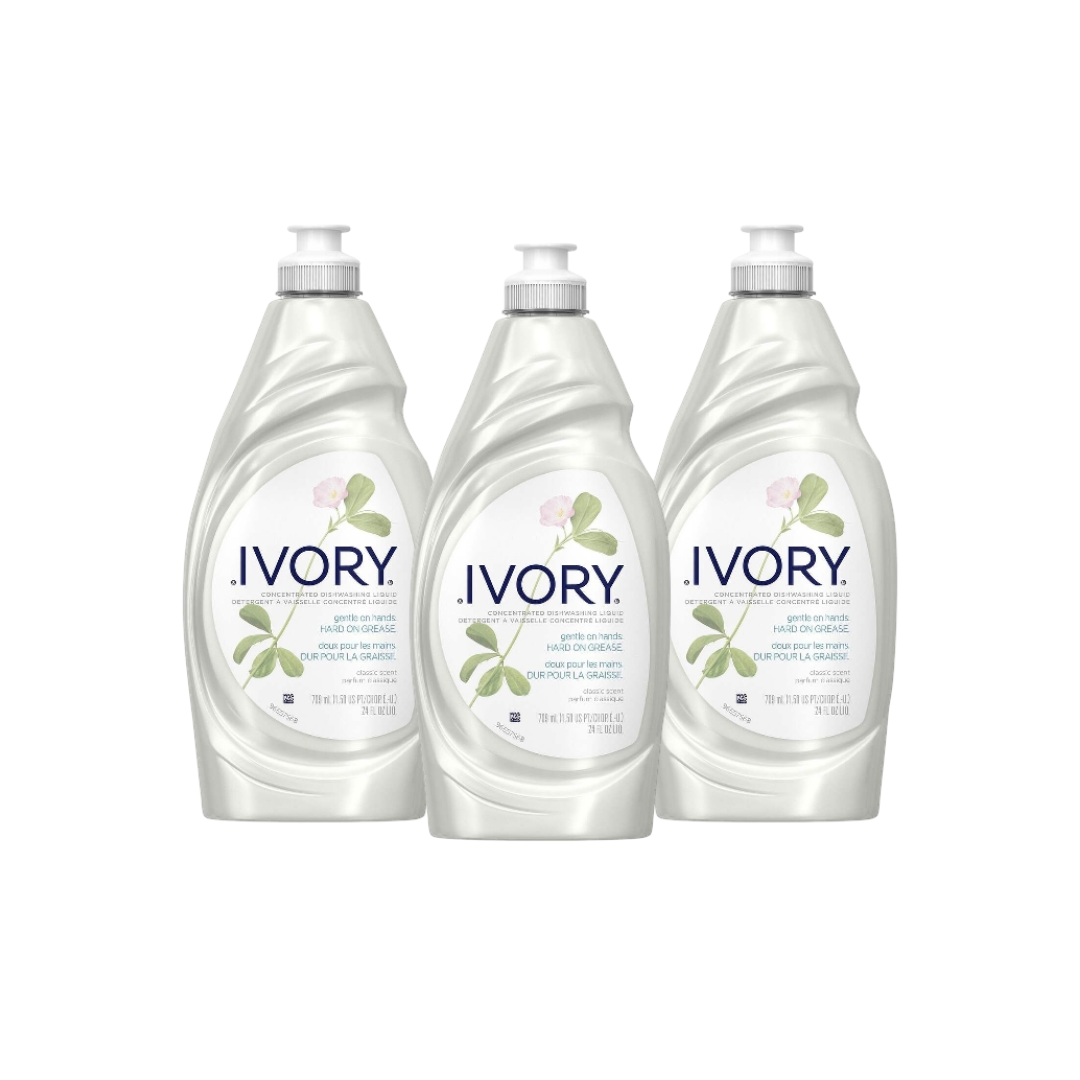 Ivory Dish Soap, Original Clean Scent (3 Pack, 24 fl oz Bottles) - Gentle on Hands, Tough on Grease