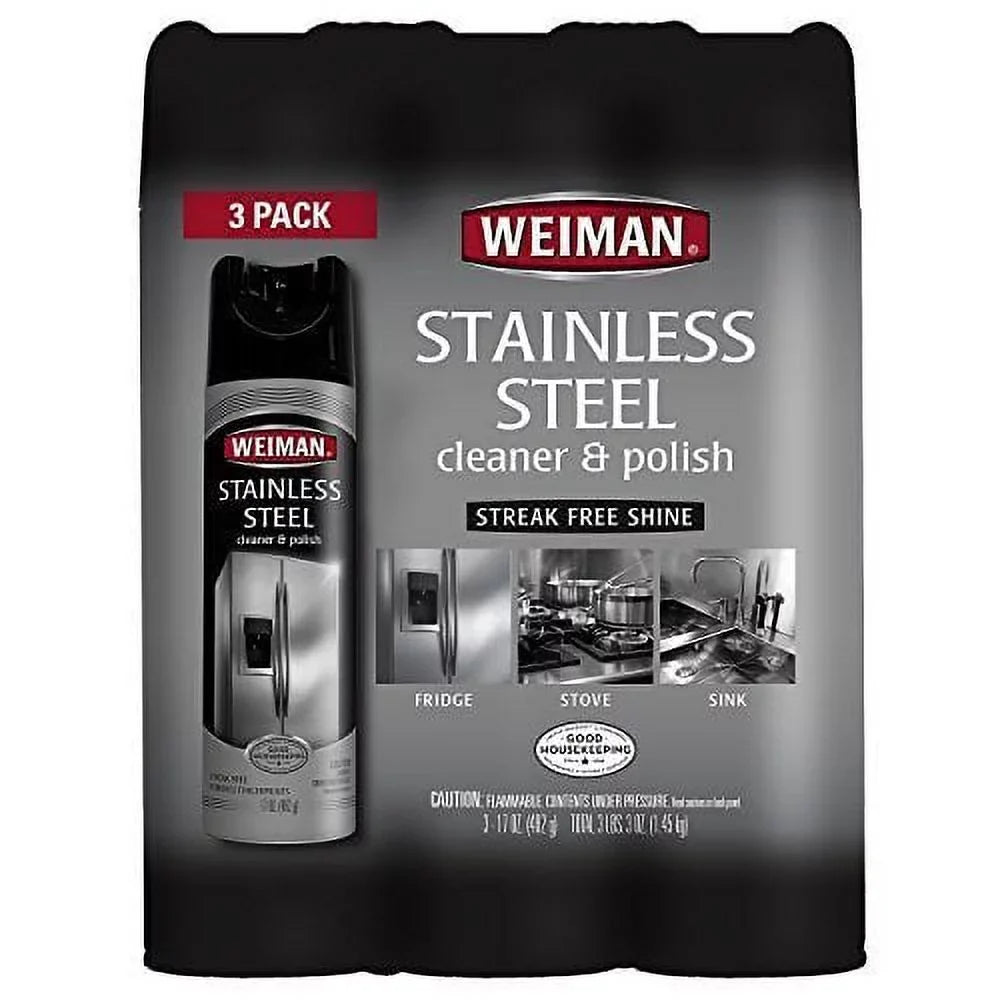 Weiman Stainless Steel Cleaner & Polish Spray (3-Pack, 17oz Ea) – Streak-Free Shine, Fingerprint Resistant, Protects Appliances