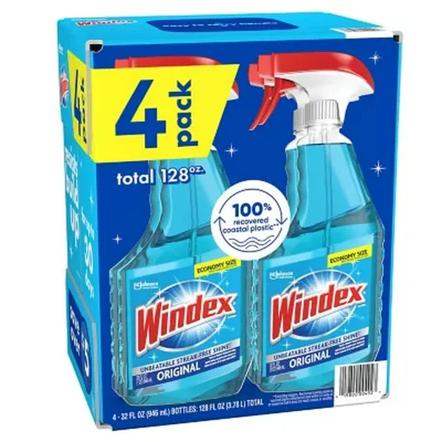Windex Original Glass Cleaner (4-Pack, 32oz Bottles) – Streak-Free Shine for Windows, Mirrors & More! America's #1